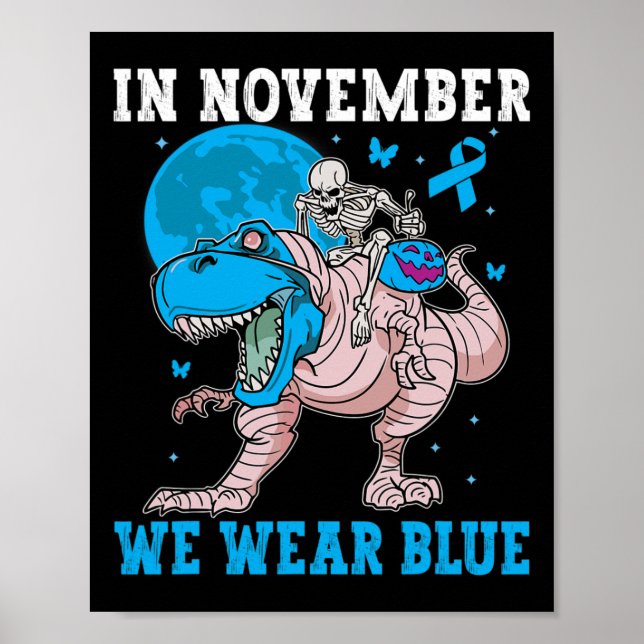 Poster Em novembro, Vestimos Blue Diabetes Trex Dino Kids (Frente)