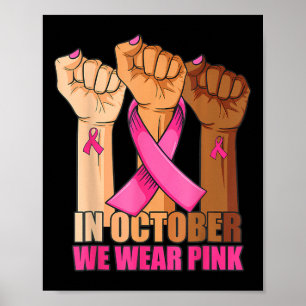Poster Em Outubro Usamos Rosa Mão Levantada Câncer de Mam