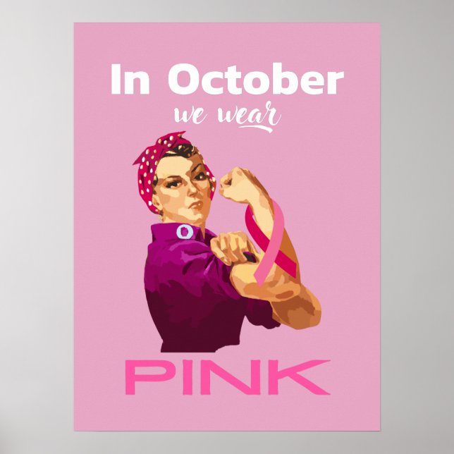 Poster Em outubro, vestimos a rosa Rosie, o riveter Des (Frente)