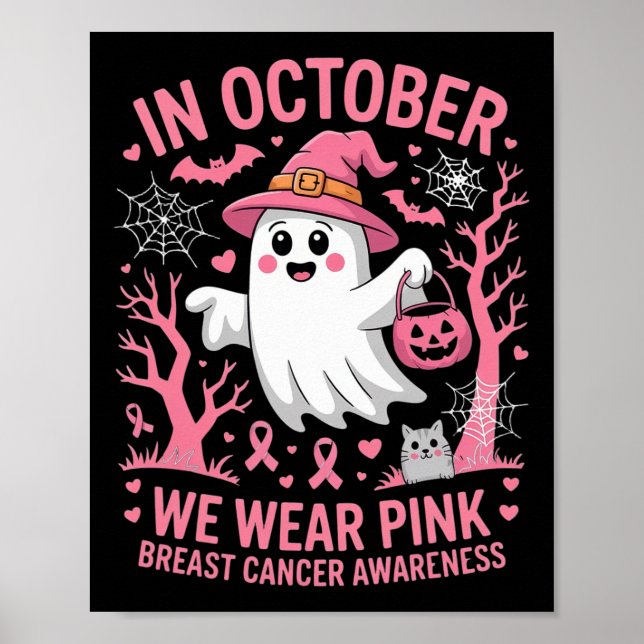Poster Em outubro Vestimos Camisa Rosa Ghost Cancer (Frente)