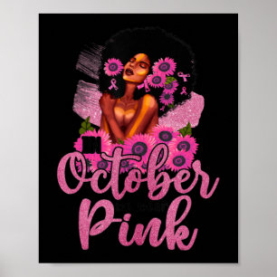 Poster Em outubro, Vestimos Cancer de mama preto-rosa