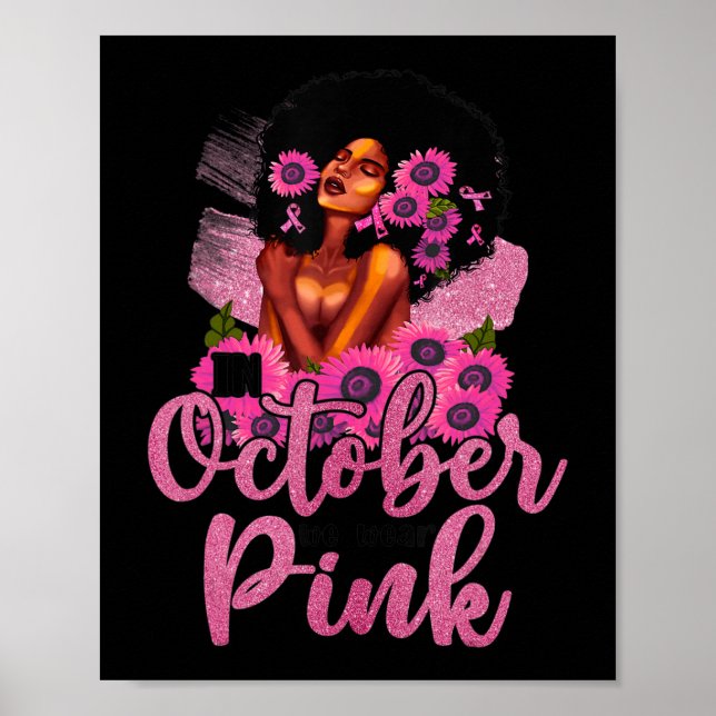 Poster Em outubro, Vestimos Cancer de mama preto-rosa (Frente)