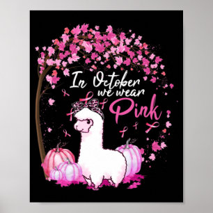 Poster Em outubro Vestimos Cancer de Mamas Rosa Fita