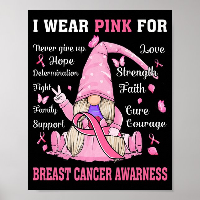 Poster Em outubro Vestimos Gnomo Rosa Cancer Mama Awaren (Frente)