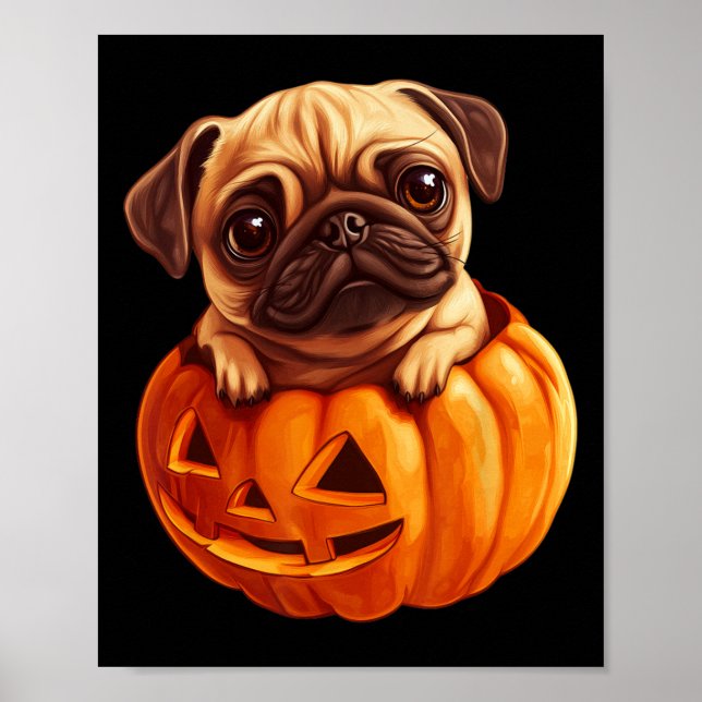 Poster Em Pumpkin Halloween Pugkin Cute Pug Halloween (Frente)