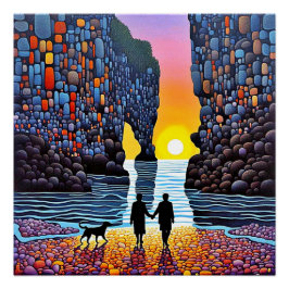 Póster Em silhueta ao pôr do sol