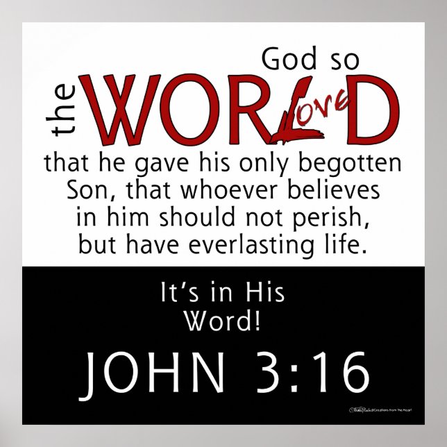 Póster Em Sua Escritura Do Word-John 3:16 (Frente)