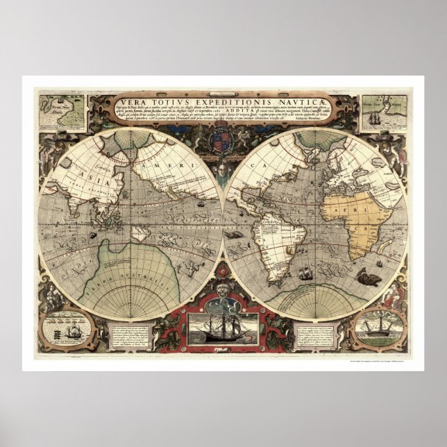 Poster Em torno do mapa mundial de desenhos - 1595 (Frente)