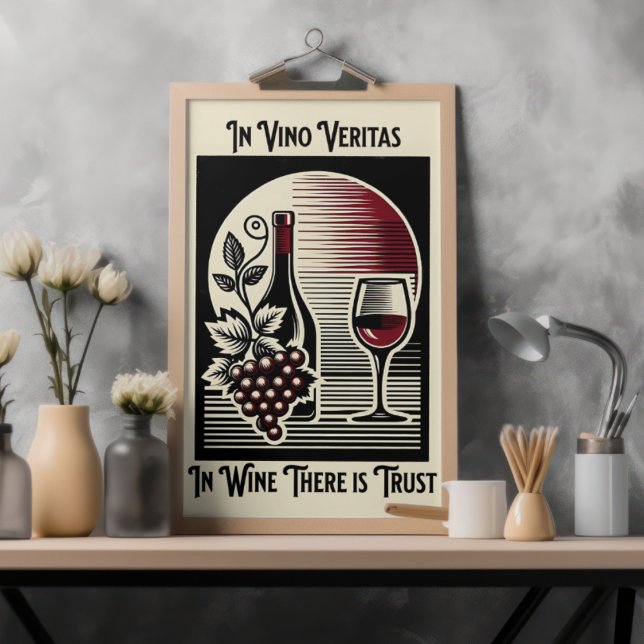 Poster Em Vino Veritas Art Deco Red and Black Wine Dizend (Criador carregado)