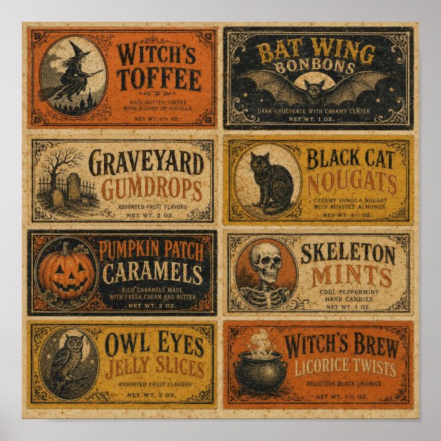 Poster Embalagens de Doces de Halloween Antigos (Frente)