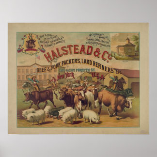 Póster Embalagens para carne de animais de vintagem