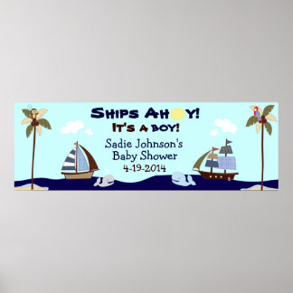 Poster Embarca faixa de Chá de fraldas náutico Ahoy