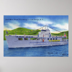 Póster Embarcação de aço Ticonderoga do motor no lago