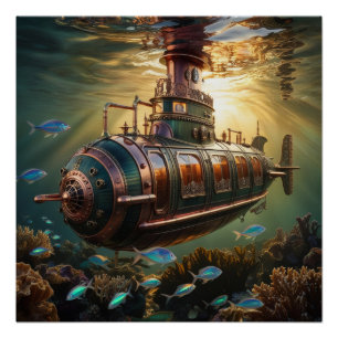 Póster Embarcação submarina fabulosa a vapor