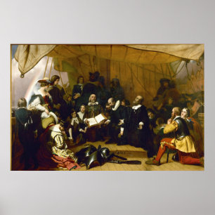 Póster Embarque dos peregrinos por Robert W. Weir