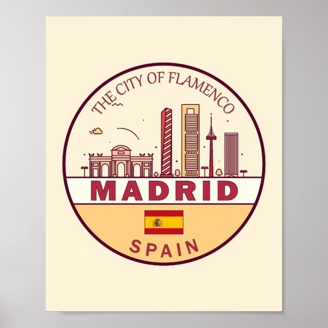 Poster Emblem de Skyline da Cidade da Espanha de Madrid (Frente)