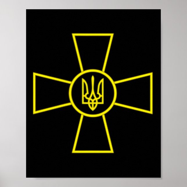 Poster Emblema das Forças Armadas da Ucrânia Bandeira do  (Frente)