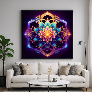 Poster Emblema de Lótus - Floral Geométrico Abstrato Vibr