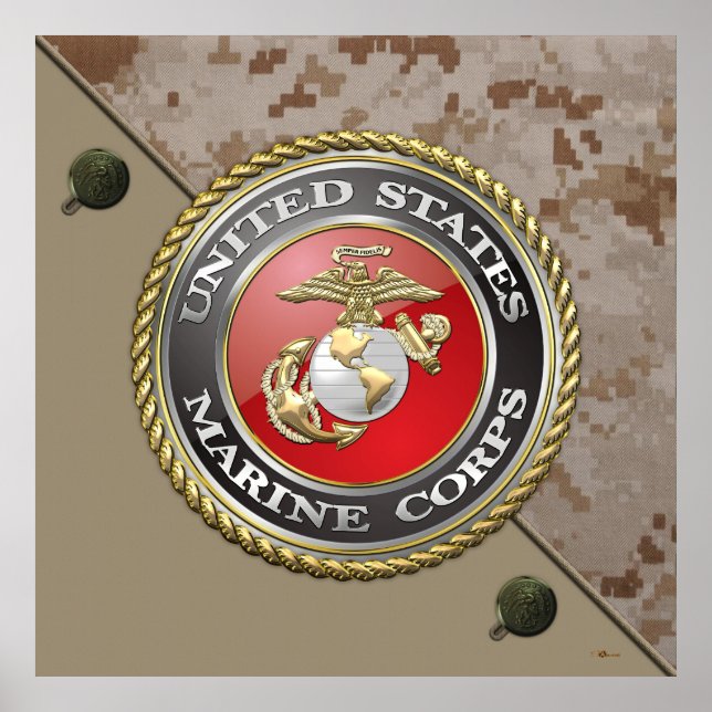 Póster Emblema e uniforme do USMC [3D] (Frente)