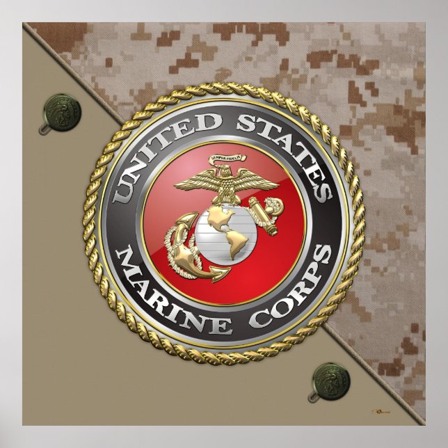 Póster Emblema e uniforme do USMC [3D] (Frente)