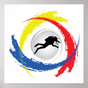 Póster Emblema Tricolor do mergulho autónomo