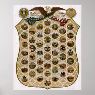 Póster Emblemas dos Estados Unidos 1876