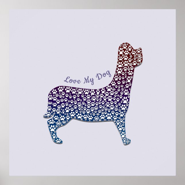 Poster Embossed Indigo Gradient Paw Print Dog Outline (Frente)