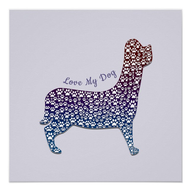 Póster Embossed Indigo Gradient Paw Print Dog Outline (Frente)