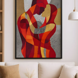 Poster Embrace Me – Abstract Lovers Art in Red & Gold