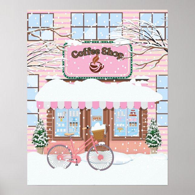 Poster Embraço de inverno, Compro de café molhado na neve (Frente)