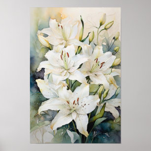 Poster Embraço de Lily - Flores de Aquarela - Arte Floral