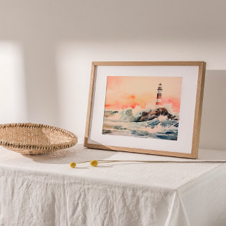 Poster Embraço do farol: Pintura de Aquarela Costeira