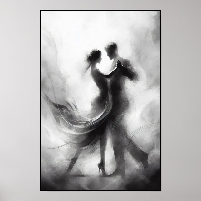 Poster Embraço monocromático de tango em movimento (Frente)