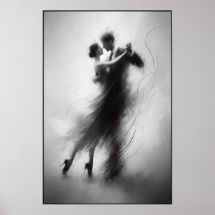 Poster Embraço monocromático de tango em movimento