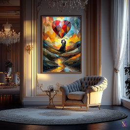 Poster Embrião romântico sob um coração de vidro escondid