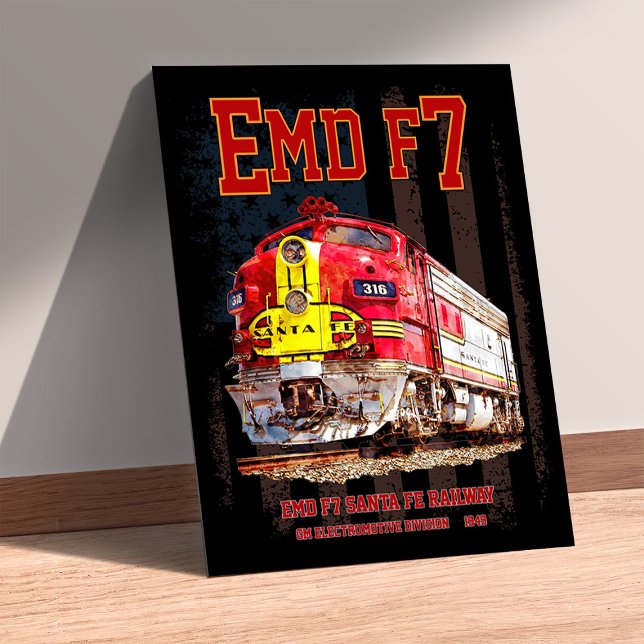 Poster EMD F7 Santa Fe Warbonnet com Bandeira Americana. (EMD F7 Santa Fe Warbonnet with American Flag. Poster)