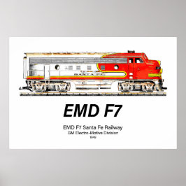 Poster EMD F7 Santa Fe Warbonnet Diesel Locomotive.