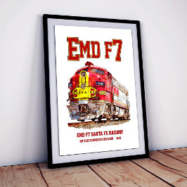 Poster EMD F7 Santa Fe Warbonnet Diesel Locomotive.