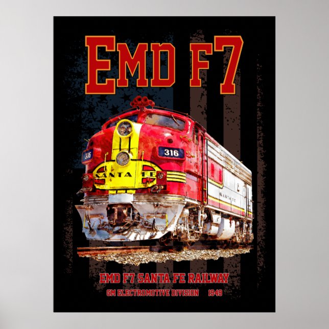 Poster EMD F7 Santa Fe Warbonnet with American Flag. (Frente)