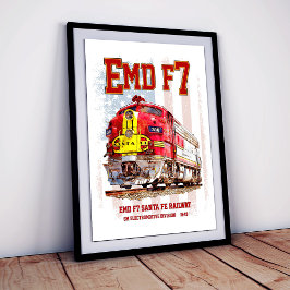 Poster EMD F7 Santa Fe Warbonnet with American Flag.