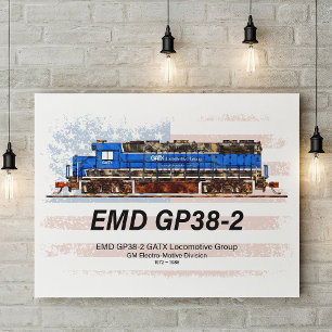 Poster EMD GP38-2 Locomotiva diesel e bandeira americana