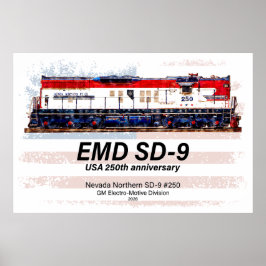 Poster EMD SD-9 Locomotive USA 250th Anniversary Livery