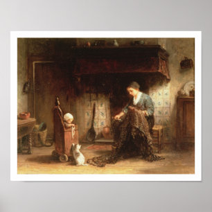 Póster Emendando as redes (óleo no painel)