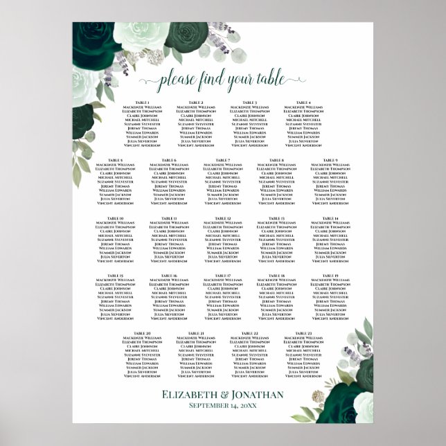 Poster Emerald Boho Floral 23 Gráfico de Casamento de Mes (Frente)