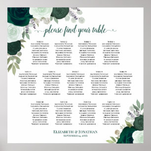 Poster Emerald Boho Rosa 13 Gráfico de Casamento de Mesa