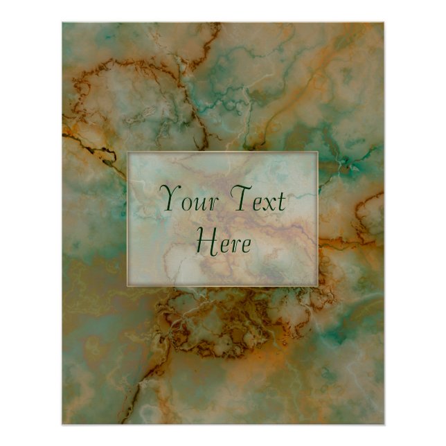 Póster Emerald Green e Copper Dourado Marble (Frente)