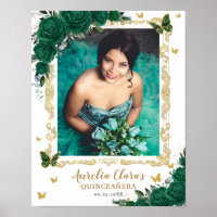 Emerald Green Floral Butterflies Quinceanera Foto