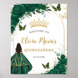 Poster Emerald Green Floral Princess Quinceañera Bem-vind