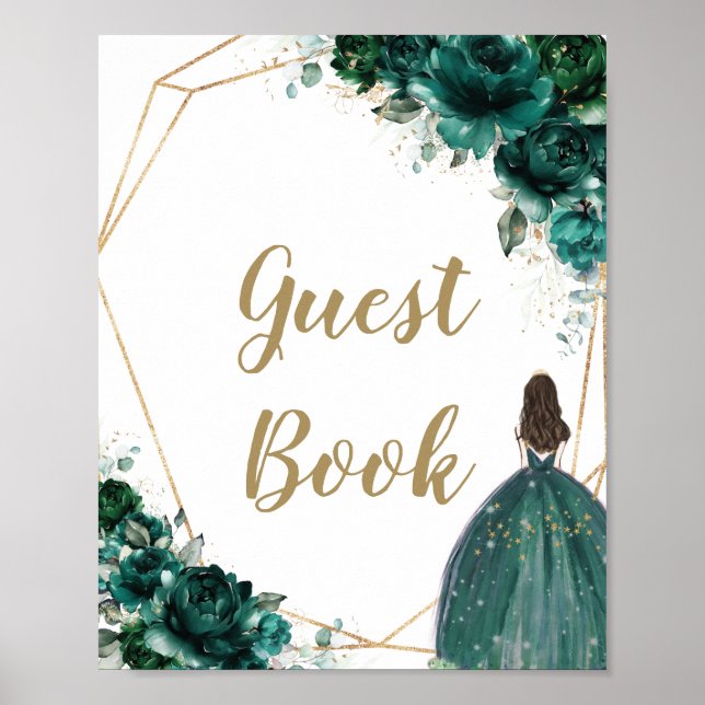Poster Emerald Green Floral Quinceañera - Sinal do Livro  (Frente)