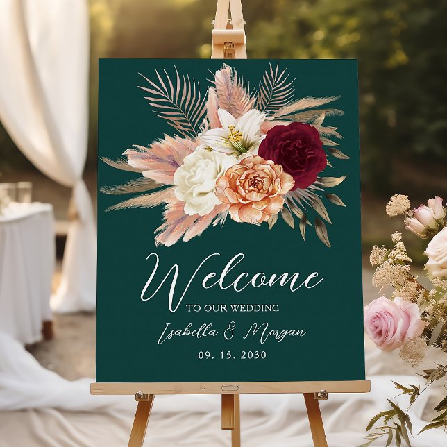 Poster Emerald Green Floral Wedding Bem-vindo (Criador carregado)